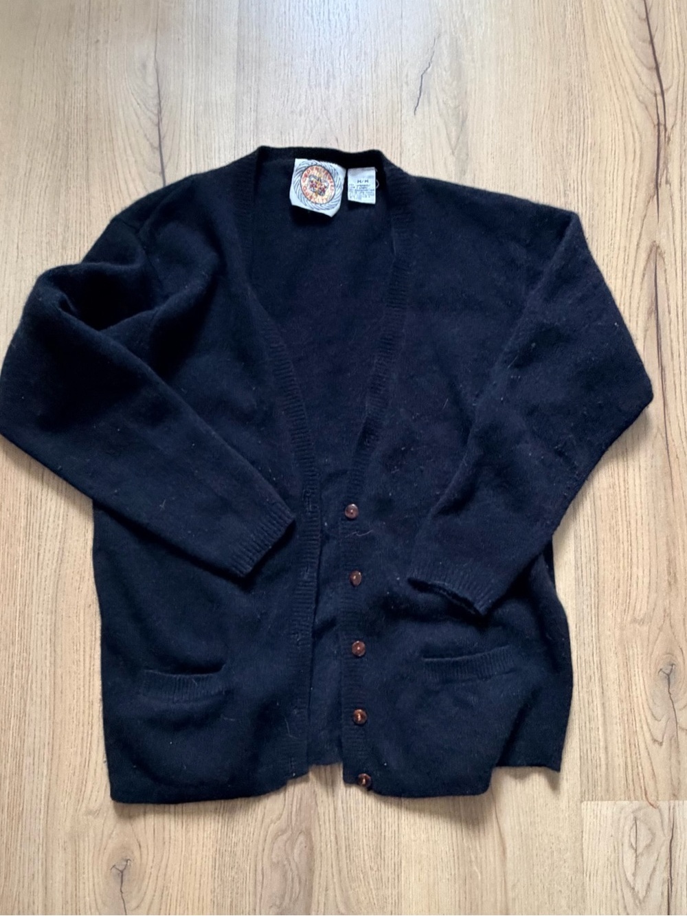Vintage Canadian Crown Jewels Quality Black Button-Front Cardigan Sweater